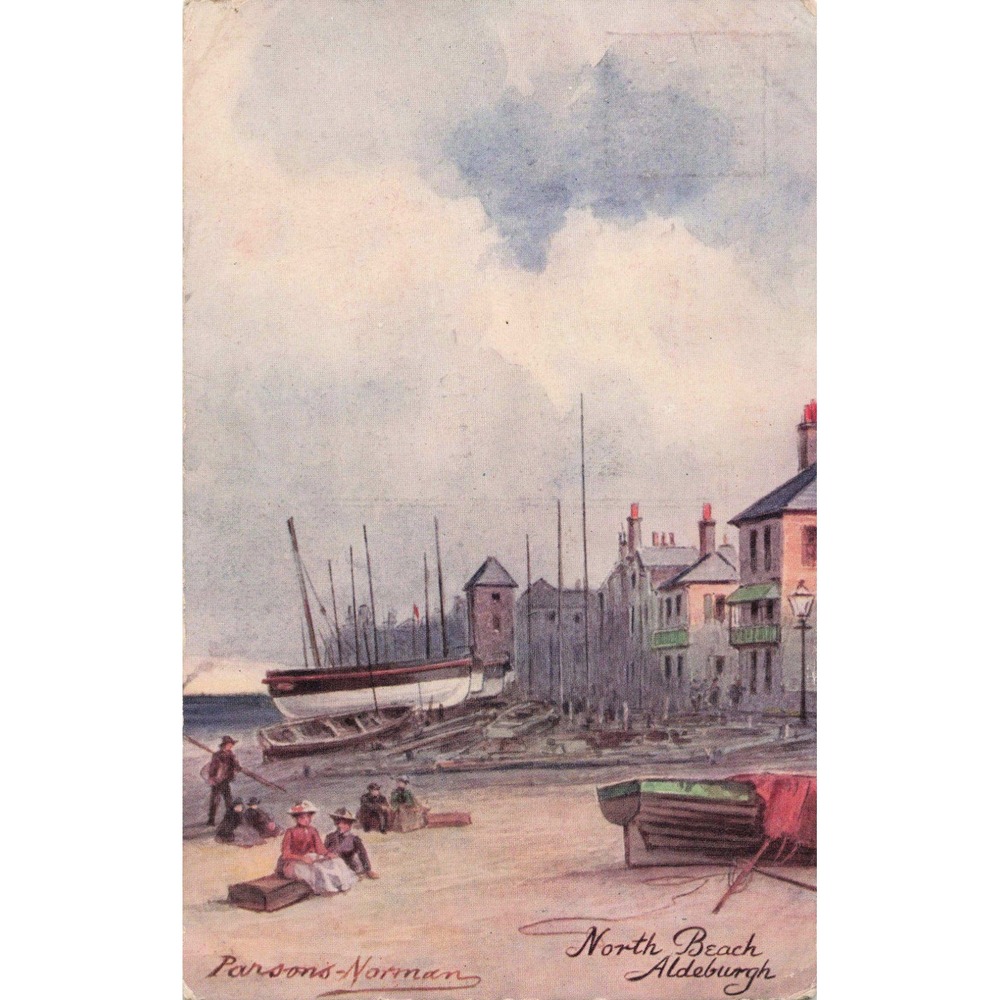 Aldeburgh Suffolk England North Beach Postcard Parsons-Norman Art Boats 1909 - Picture 1 of 2